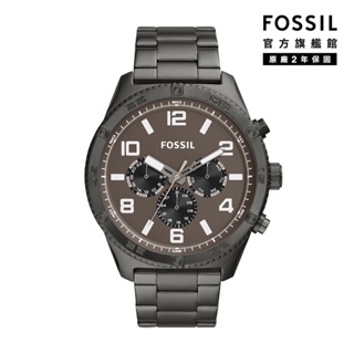 【FOSSIL 官方旗艦館】Brox 三眼計時酷炫低調灰手錶 槍灰色不鏽鋼鍊帶 50MM BQ2533
