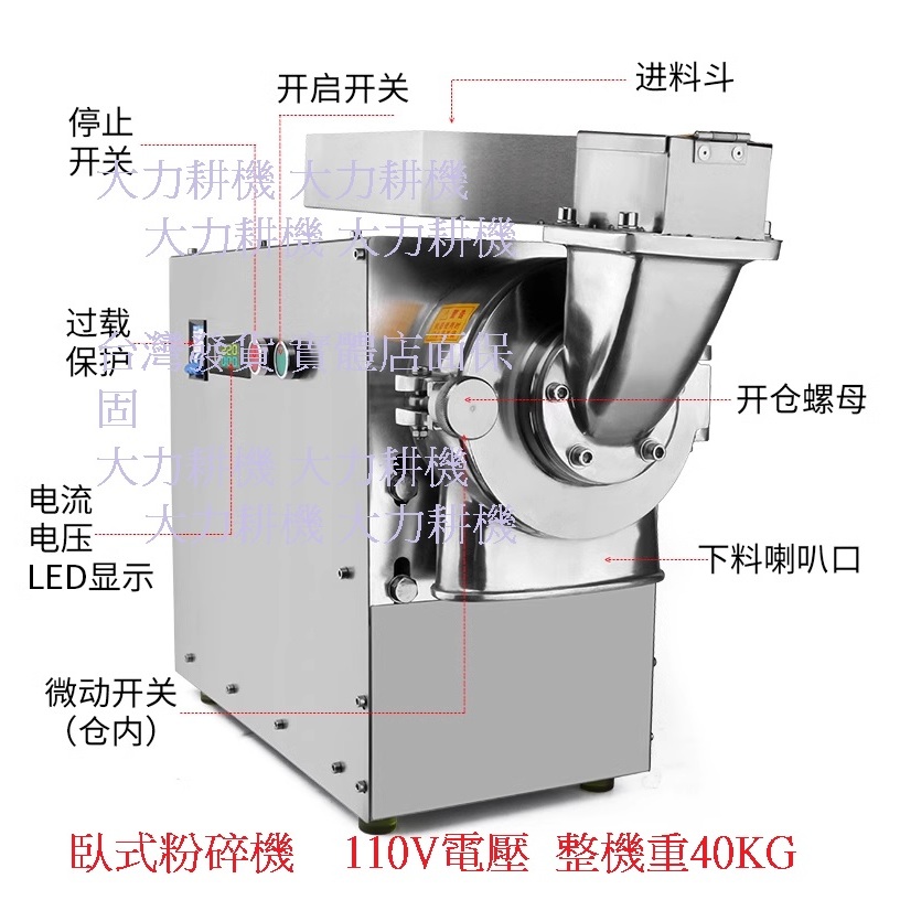 【台中實體店面】110V 臥式中藥打粉機超細研磨機商用三七中藥材粉碎機石斛香料磨粉機