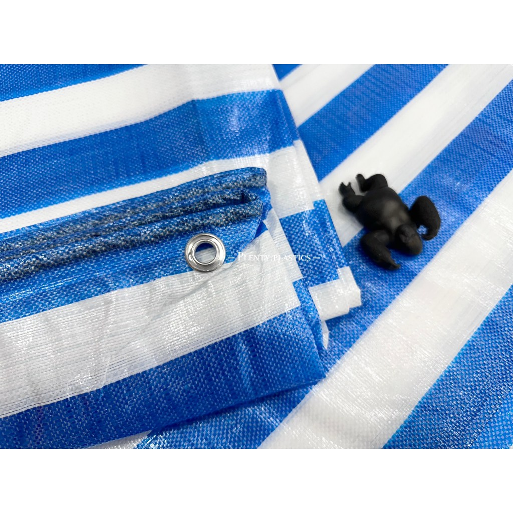 厚款藍白帆布｜大尺寸（20、30、40台尺正方）｜四邊包邊、包繩、打孔｜防水布、防塵布、防風、帆布、塑膠布