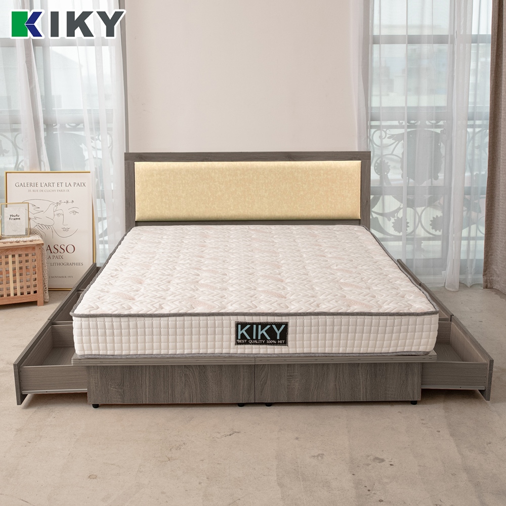 【KIKY】凱特床頭片搭配佐藤抽屜床底 二件組 台灣製造｜ ✧單人、雙人、雙人加大✧ 耐磨貓抓皮靠墊床頭片 床組