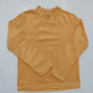 uniqlo刷毛坑條立領上衣 男童女童 薑黃 130