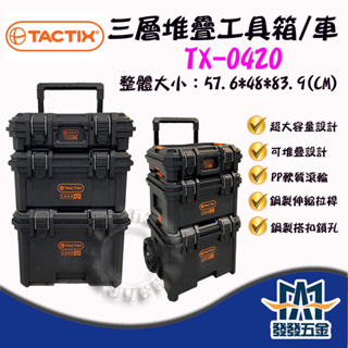 【發發五金】TACTIX TX-0420 三層堆疊工具箱 工具車 手推車 五金收納 收納箱 行李箱 拉車板車