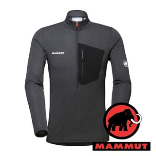 【MAMMUT 長毛象】男P/L 輕量半門襟長袖刷毛上衣『黑/幻影黑』1014-03780