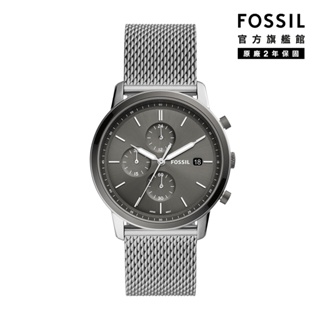 【FOSSIL 官方旗艦館】Minimalist 簡約極地灰三眼計時手錶 銀色不鏽鋼鍊帶 42MM FS5944