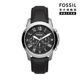 【FOSSIL 官方旗艦館】Grant 經典雅仕羅馬數字 三眼男錶黑色皮革錶帶 44mm FS4812