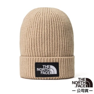 【美國 The North Face】布標針織保暖毛帽(深帽口/可覆耳) 毛線帽/輕柔舒適 佩戴保暖_卡其_3FJX