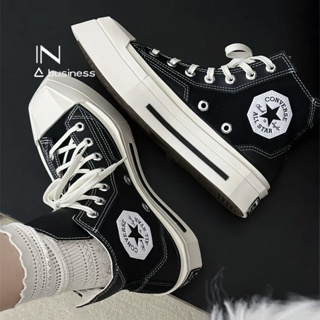 Converse CHUCK 70 黑色 白色 幾何 帆布鞋 皮革拼接 高筒 男女鞋 厚底 休閒鞋 A06435C