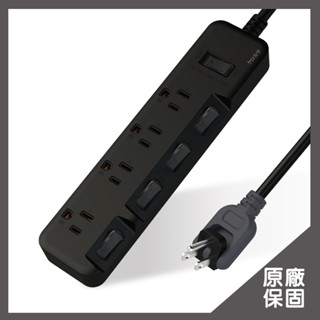 黑傘 3P延長線 5切4座 消光黑 旋轉插頭 斜面式開關 (KU-3546-BK)