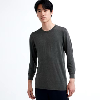 現貨 日本Uniqlo 發熱衣 男 圓領 九分袖 黑/深灰