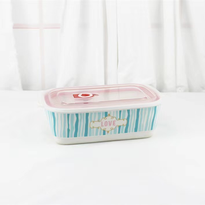 【免運】分格陶瓷飯盒帶蓋保鮮盒分隔學生可愛圓形便當盒餐盒微波爐專用#3566