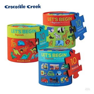 《美國Crocodile Creek》形狀認知桶裝拼圖(20片)-交通工具 / 叢林動物 / 恐龍世界