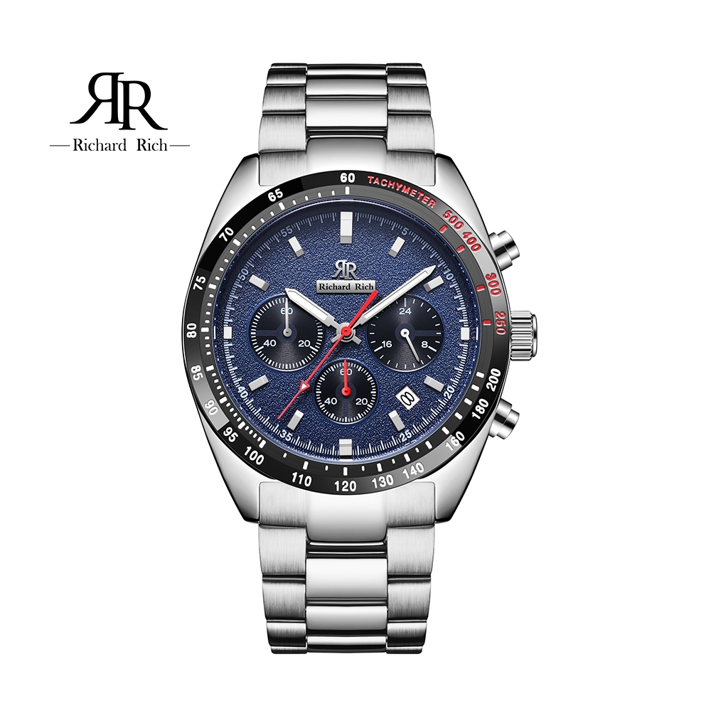 ⏰ACE⏰【Richard Rich】RR 星際霸主系列 銀帶藍面計時三眼陶瓷圈不鏽鋼腕錶