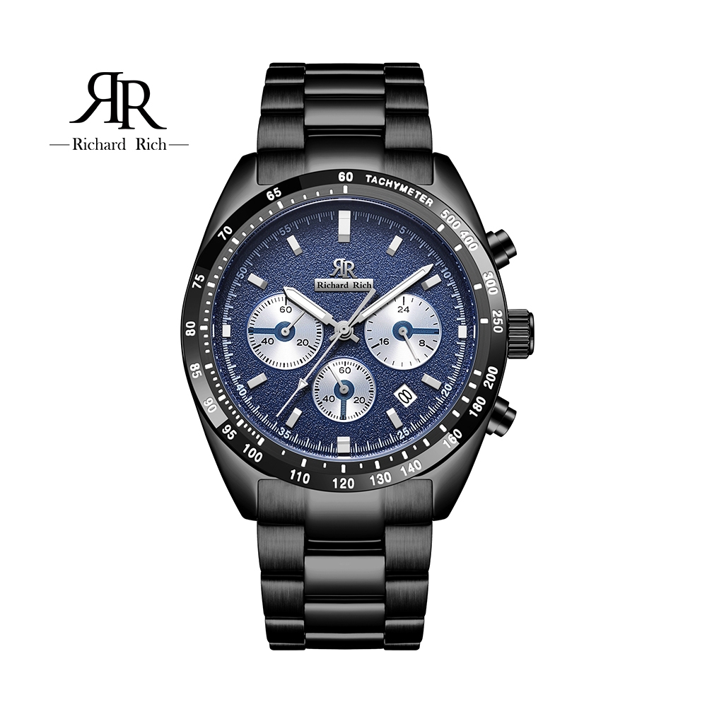 ⏰ACE⏰【Richard Rich】RR 星際霸主系列 黑帶藍面計時三眼陶瓷圈不鏽鋼腕錶