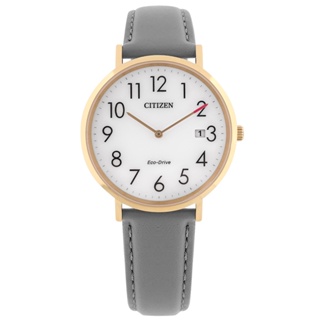 CITIZEN / 光動能 數字刻度 日期 真皮手錶 白x玫瑰金框x灰 / AU1082-16A / 38mm