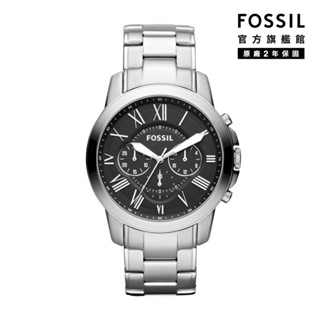 【FOSSIL 官方旗艦館】Grant 帥氣風尚計時男錶 銀色不鏽鋼鍊帶 44MM FS4736IE