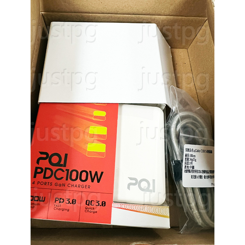 【PQI】PDC 100W GaN 氮化鎵四孔快速充電器 PD QC3.0 附100公分TYPE C快充線 好市多