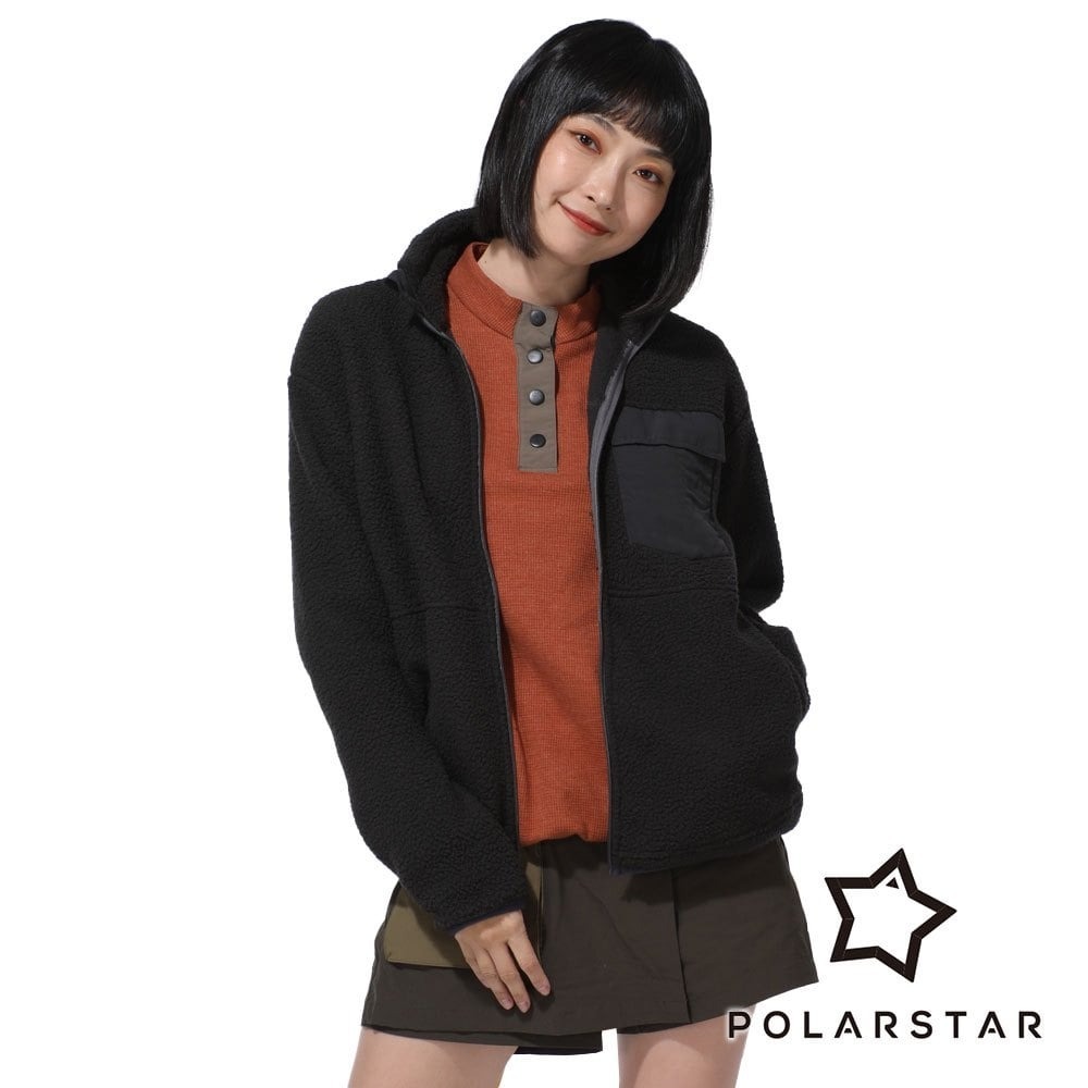 【PolarStar】中性長毛絨保暖外套『黑』P23915 戶外 露營 登山 健行 休閒 時尚 保暖 禦寒 外套