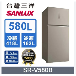 【SANLUX 台灣三洋】 SR-V580B 580L雙門變頻雅緻金電冰箱