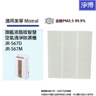 適用於美寧Mistral JR-S67D JR-S67M旗艦液晶版智慧空氣清淨除濕機高效HEPA PM2.5濾網濾芯替代