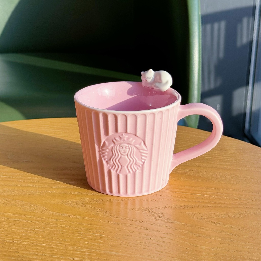 Starbucks官方正品！星巴克杯子2024年情人節星動系列粉色立體貓貓款陶瓷馬克杯296ml貓咪咖啡杯果汁珍奶茶奶昔