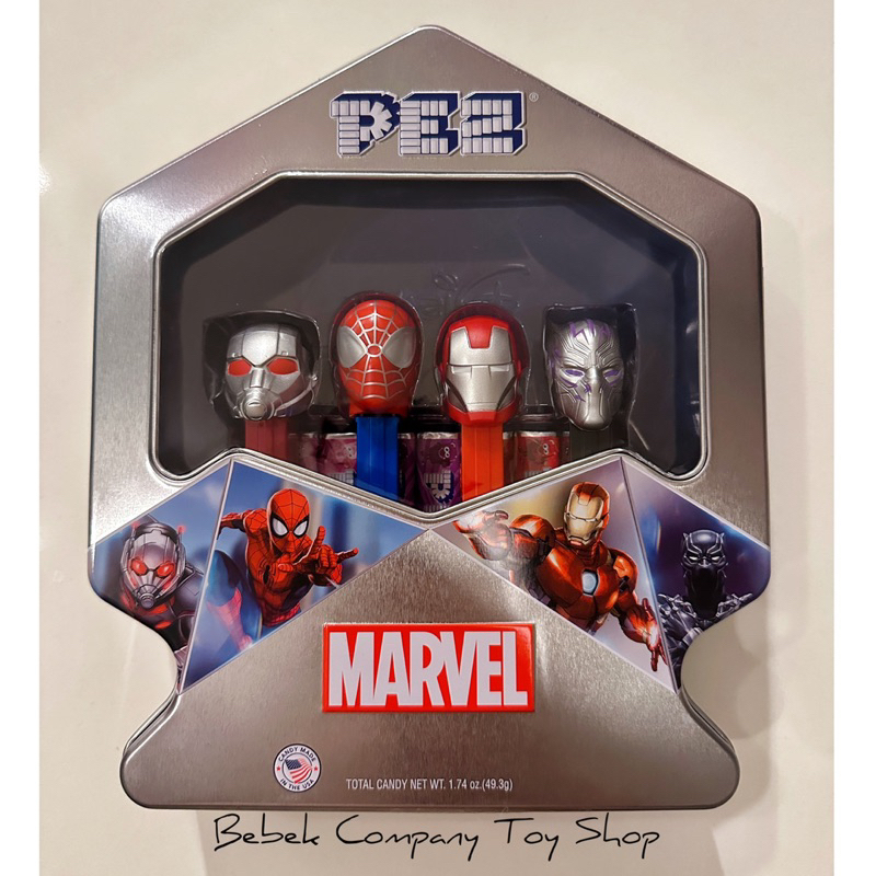 現貨在台 美國🇺🇸100週年紀念 銀色 PEZ 鐵盒 marvel 蟻人 鋼鐵人 黑豹 蜘蛛人 貝思 糖果盒 貝思糖