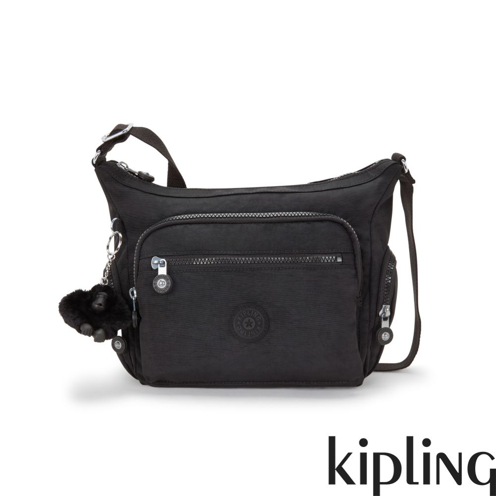 Kipling『牛角包』曜岩黑品牌經典圓標多袋實用側背包-GABBIE S