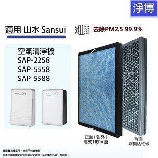 山水Sansui適用SAP-2258 SAP-5558 SAP2258替換用高效HEPA活性碳2合1濾網濾心
