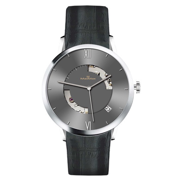 []錶子$行頭[] Max Max 錐形斜面盤 簡約質感 日本機芯 機械腕錶-真皮革/鐵灰面銀 (MAS7041-1)