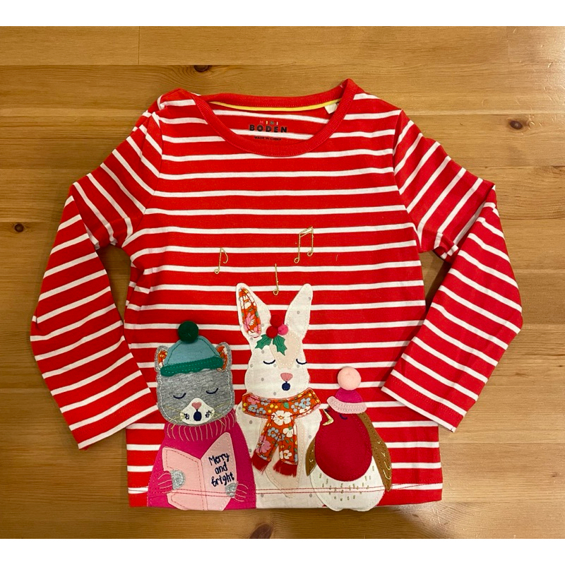 (全新）Mini boden聖誕節紅色條紋長袖薄上衣（2-3Y&amp;4-5Y)