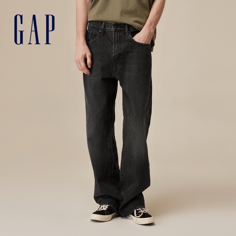 Gap 男裝 純棉水洗直筒牛仔褲-黑灰色(606186)