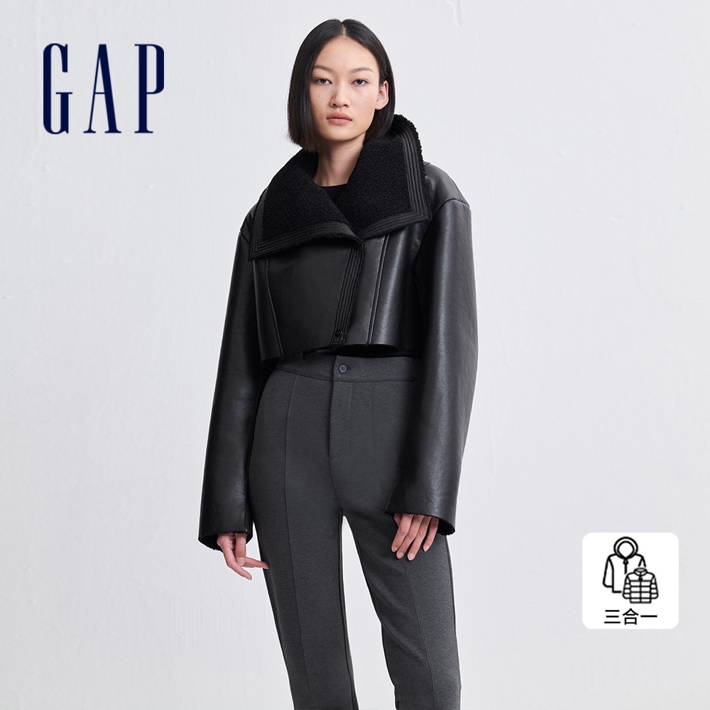 Gap 女裝 三合一長版背心外套套裝-黑色(840919)