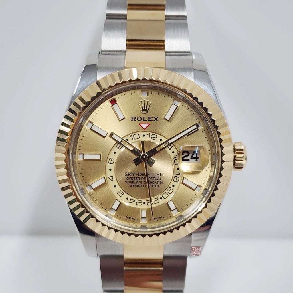 ROLEX勞力士 326933 Sky-Dweller 2022/03卡 半金天行者 金色面盤沙羅系統 大眾當舖A888