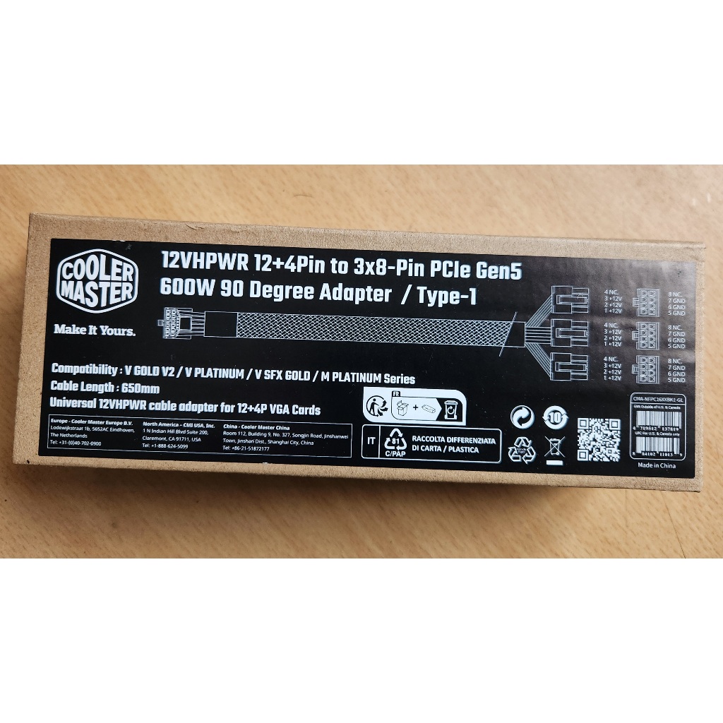 Cooler Master 酷碼 12VHPWR 12+4 to 3x8Pin 轉接線(限搭酷碼電源)