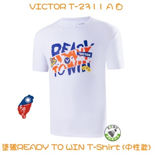 五羽倫比 VICTOR 勝利 T-2311 A 白 塗鴉 READY TO WIN T-Shirt 中性款 羽球上衣