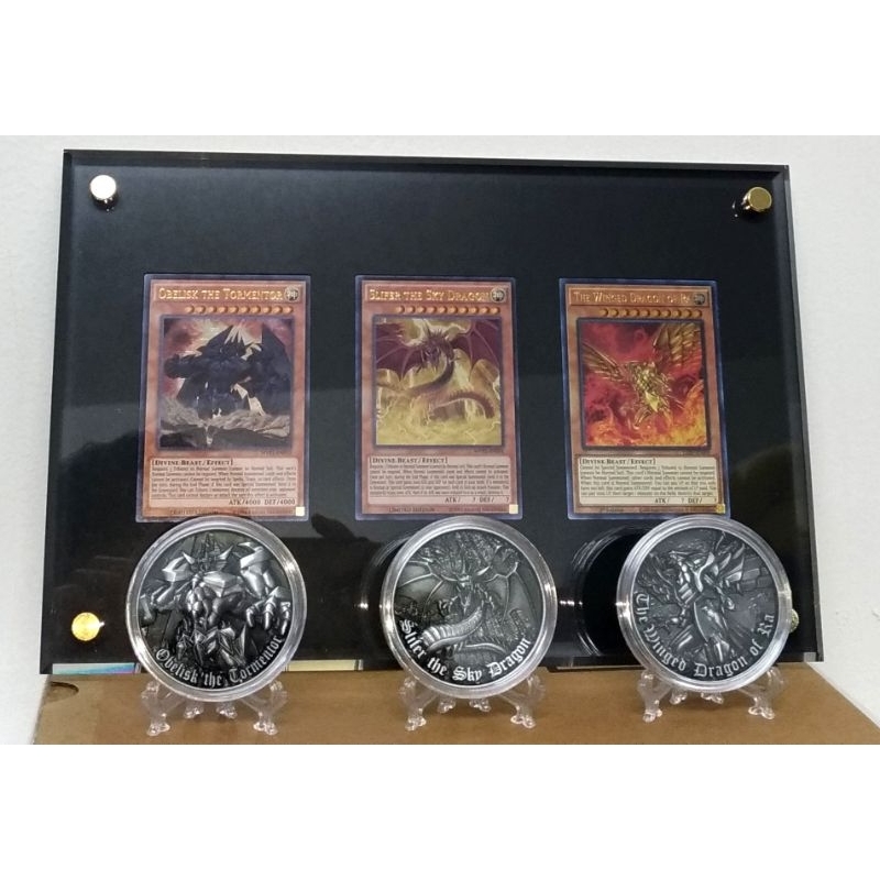 正版 美英限定三幻神+25週年卡磚+Loppi紀念幣 遊戲王 神之卡 立體金屬浮雕硬幣