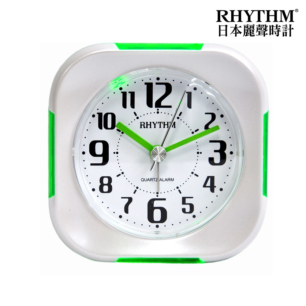 RHYTHM CLOCK 日本麗聲鐘-經典時尚造型防貪睡LED夜燈功能超靜音鬧鐘(閃電炫綠)