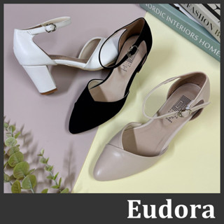 【Eudora】MIT臺灣製 尖頭跟鞋 瑪莉珍鞋 跟鞋 尖頭鞋 尖頭涼鞋 尖頭V口細帶粗高跟 高跟鞋 瑪麗珍鞋 伴娘鞋