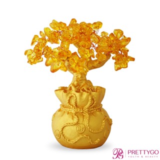 O'Pretty 歐沛媞 招財開運黃水晶發財樹聚寶盆(7.3X7.3X15.3cm)【美麗購】