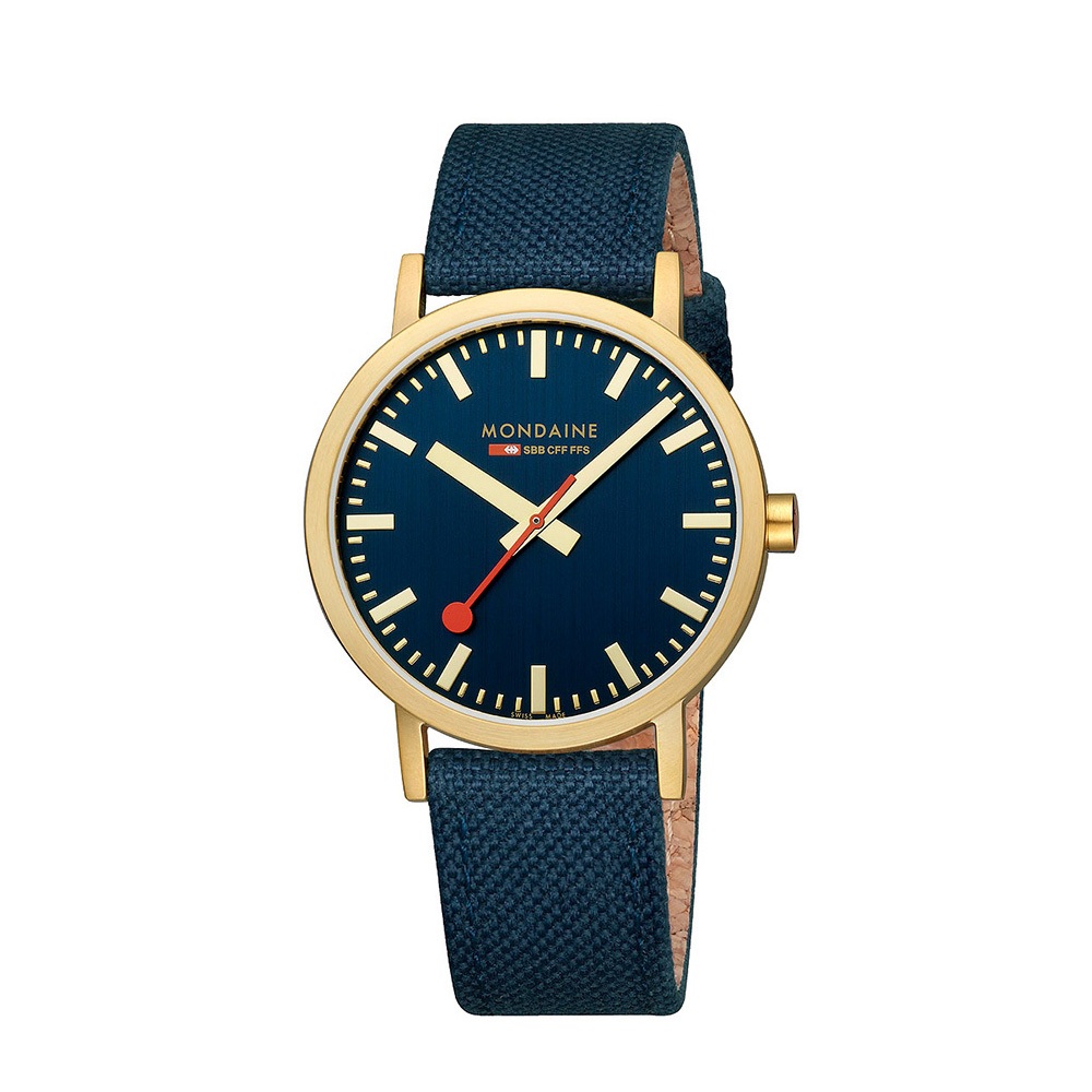 Mondaine 瑞士國鐵 Classic 平面經典金框紡織帶腕錶 深海藍 / 660040BQ / 40mm