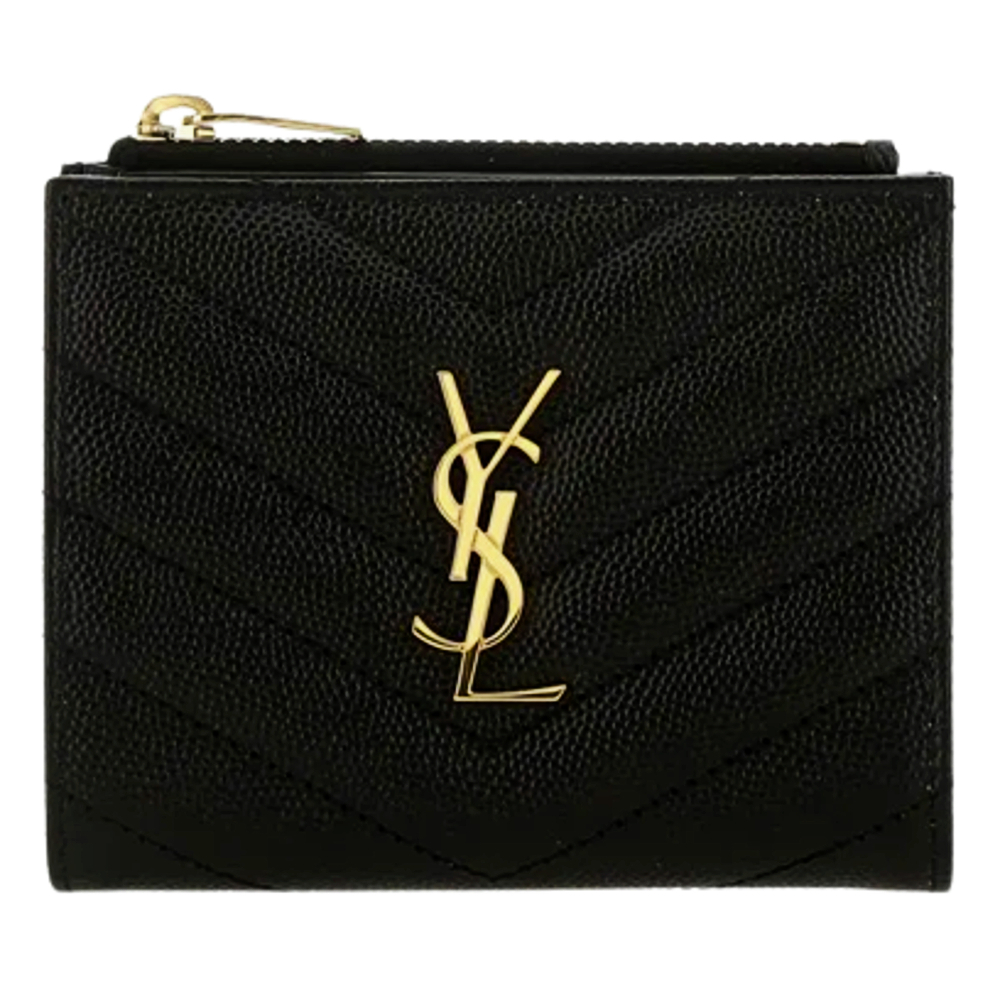 【鋇拉國際】SAINT LAURENT YSL MONOGRAM 女款 粒面壓紋 皮革兩摺短夾 歐洲代購 台北實體工作室