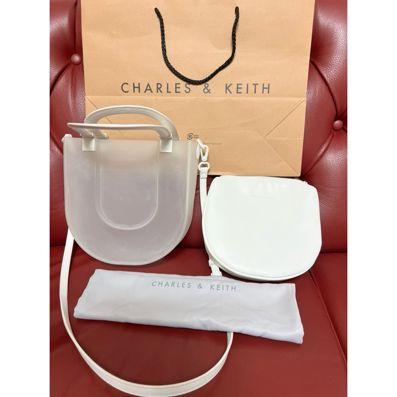 正品CHARLES &amp; KEITH 小ck 透明雙層果凍手提肩昂/斜背包