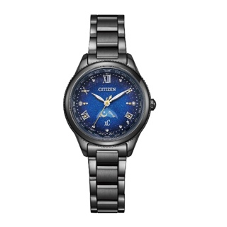 日本CITIZEN原廠公司貨 免換電池 xC夜川月限定款月相腕錶電波女錶 EE1007-75L 黑