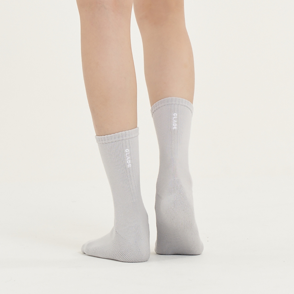 【GLADE.】Cloud 厚底舒適 撞色白字刺繡中筒襪 (淺灰) | Socks 素色 毛巾厚底氣墊襪