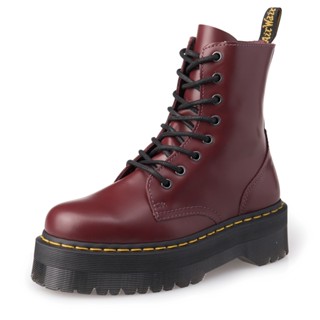 拍照鞋NG瑕疵品【24.5cm】Dr.Martens 馬汀JADON 厚底8孔側拉鍊綁帶短筒靴 酒紅馬丁15265601