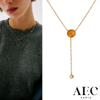 AEC PARIS 巴黎品牌 白鑽虎眼石項鍊 優雅金色Y字鍊 CHAIN NECKLACE SUNNA