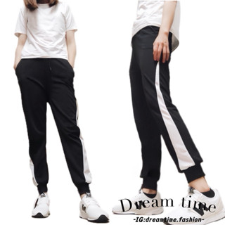 【Dream time】臺灣出貨 自訂款 側條口袋縮口褲 休閒長褲 女裝 長褲 運動長褲 黑褲 女生長褲 褲子