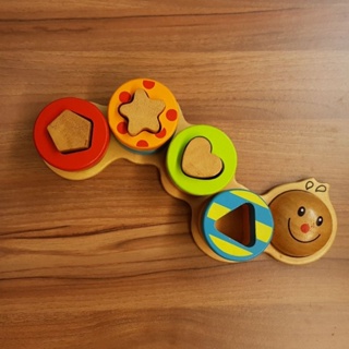 兒童木製玩具 毛毛蟲幾何形狀套柱 形狀配對
