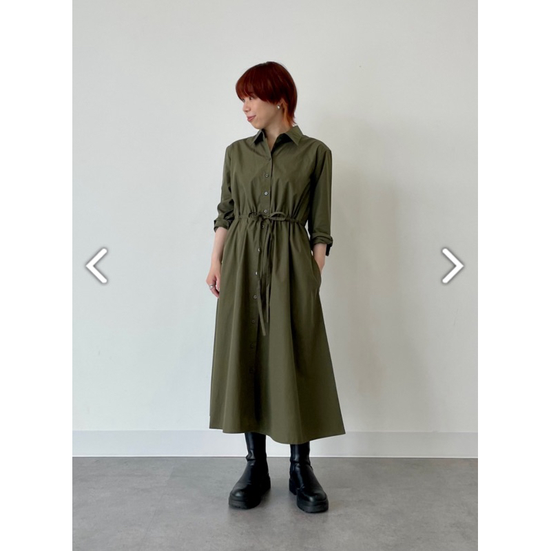 uniqlo 女裝 棉質襯衫式長洋裝(長袖) 462596 s號 綠色 全新 二手 轉售
