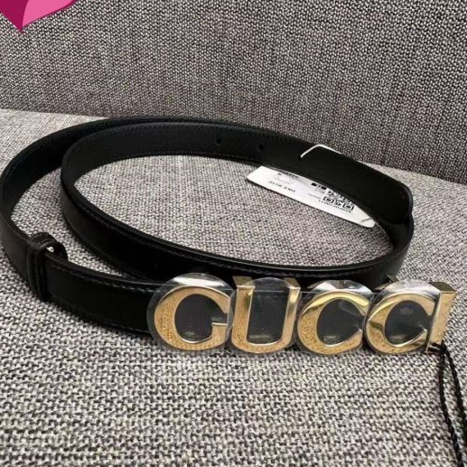Gucci 女款 751600 字母 Logo 搭釦窄版 2公分小牛皮腰帶 黑色/金色 75/80/85/90公分