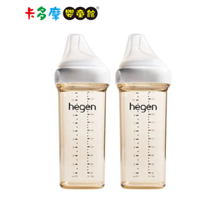 【hegen】金色奇蹟PPSU多功能方圓型寬口奶瓶 330ml 雙瓶組 防脹氣 擬乳奶嘴 6M+適用 新生兒｜卡多摩